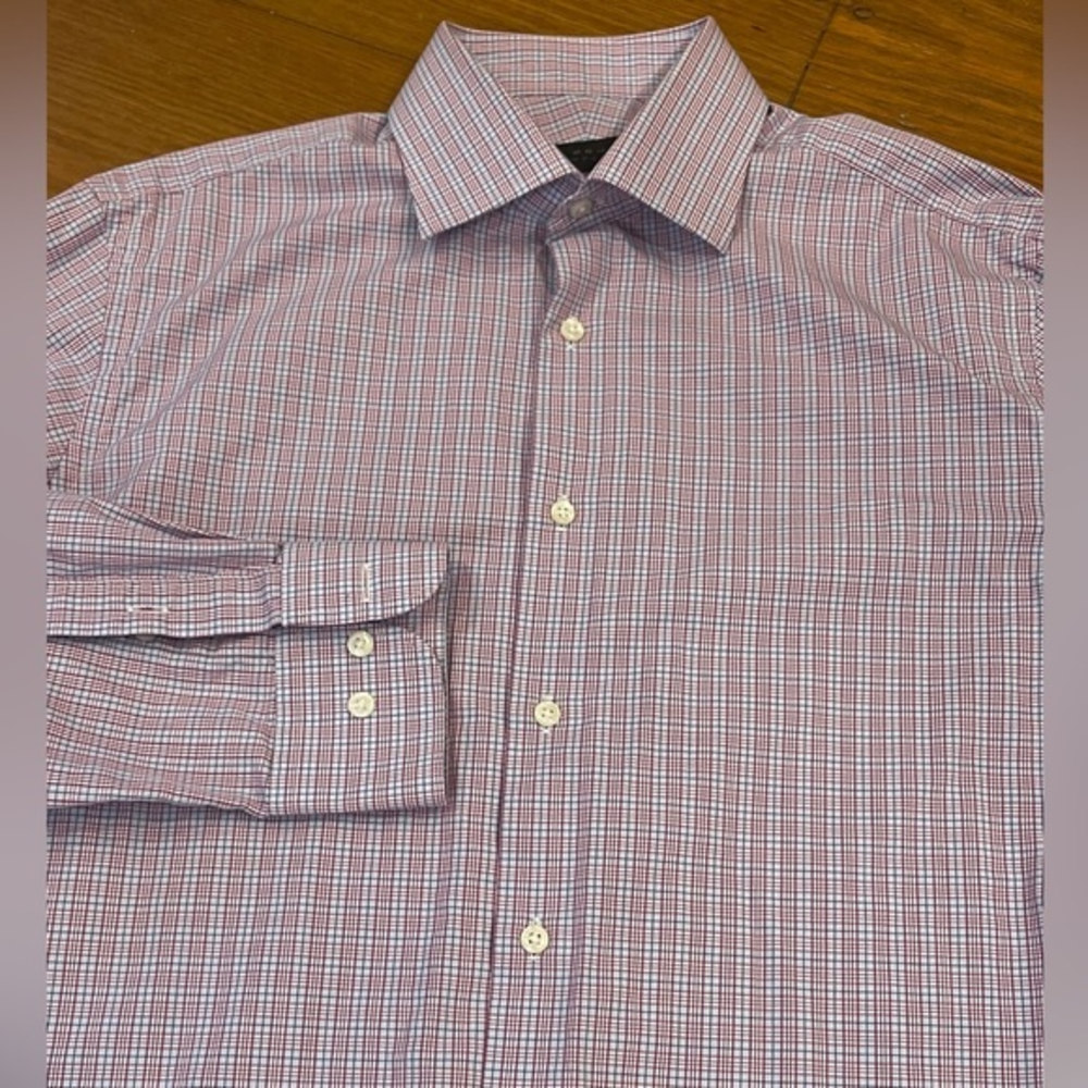 IKE BEHAR New York Button Up‎ 16 34/35 Purple Blue Check Long Sleeve Dress Shirt